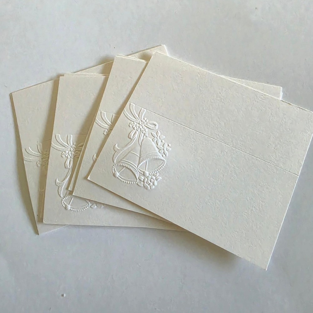 Vintage 1960s/70s Embossed Wedding Bell Place Cards Cream Ivory Floral Set of 18